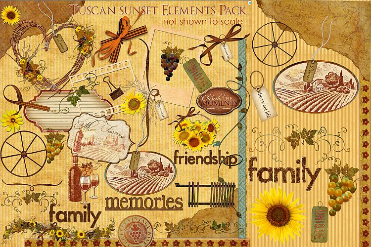 Tuscan Sunset Clip Art & Element Pack- 44 Piece Set