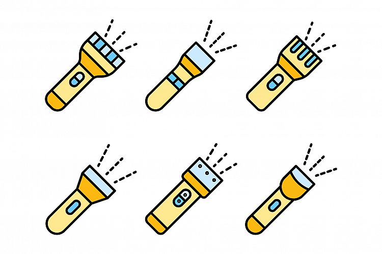 Flashlight icons set line color vector example image 1