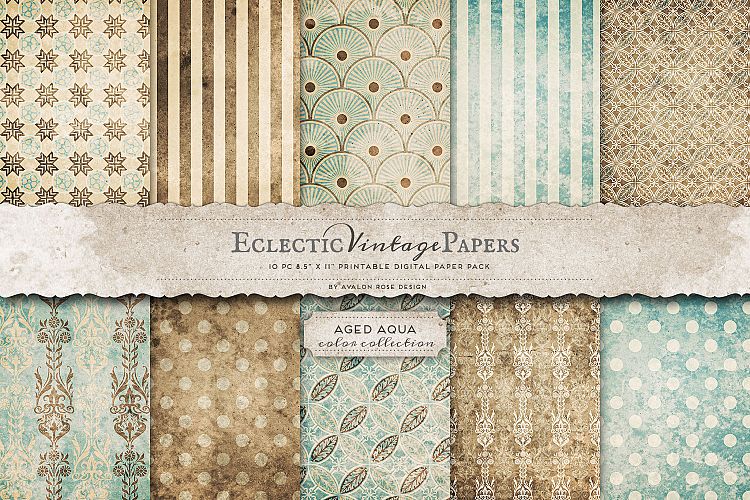 Vintage Printable Papers - Aged Aqua
