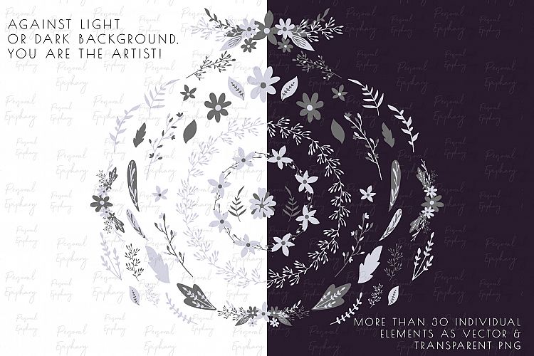 vector floral clipart, flower hand drawn illustrations, eps