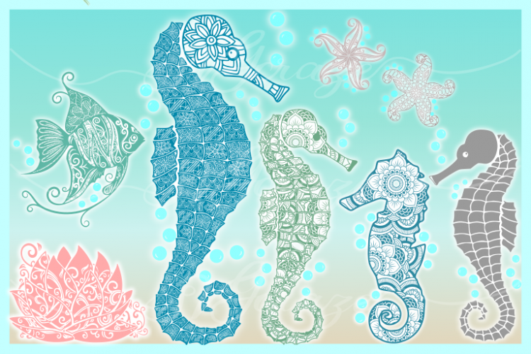 Sea Life Mandala Zentangle Bundle SVG DXF EPS PNG files