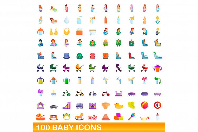 100 baby icons set, cartoon style example image 1
