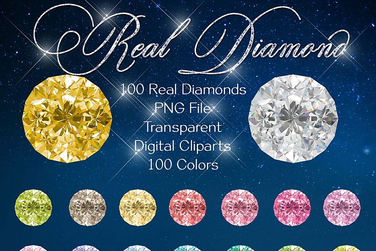 100 Real Round Diamond Clip Arts, Wedding Diamond