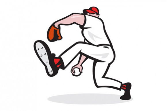 Baseball Pitcher Throwing Ball Cartoon example image 1