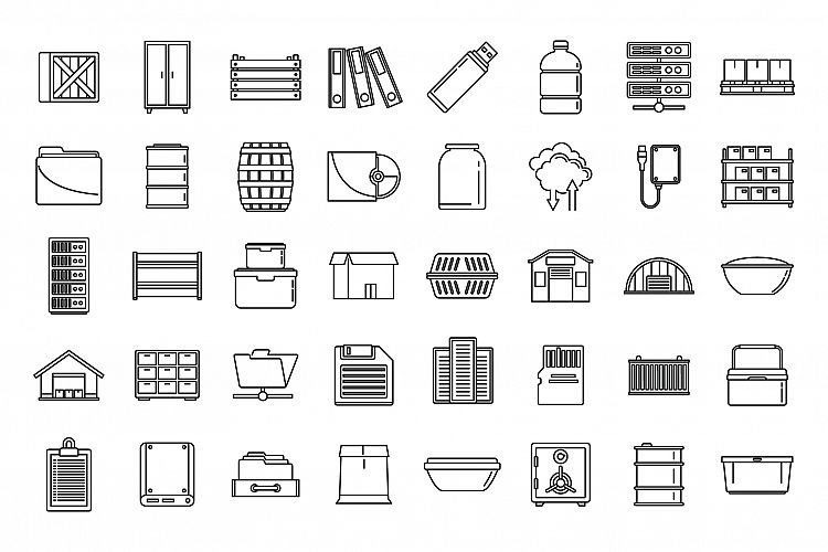 Storage box icons set, outline style