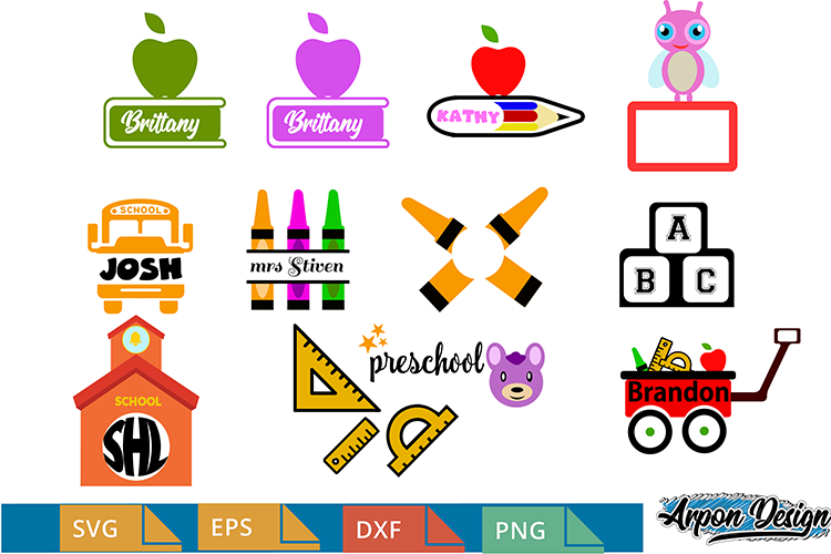 back school svg, eps, dxf png, frames, apples, bus