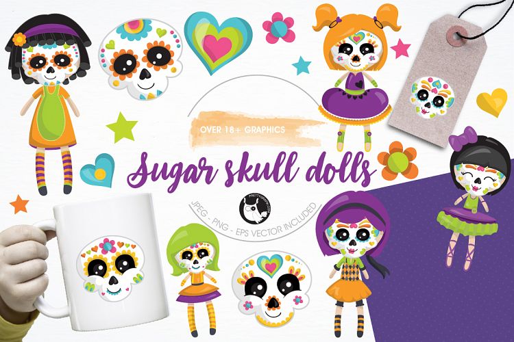 Sugar skull dolls graphics and illustrations
