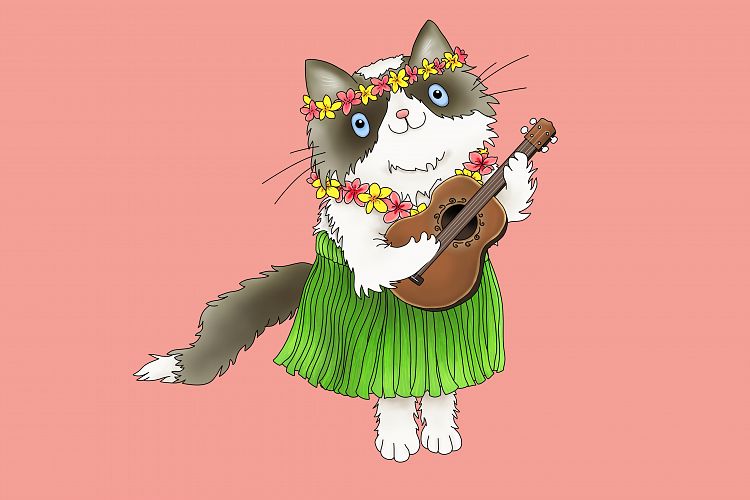 Hawaiian Rag-doll Cat with Ukulele