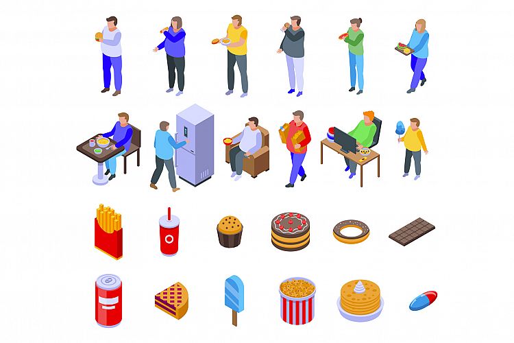 Gluttony icons set, isometric style example image 1