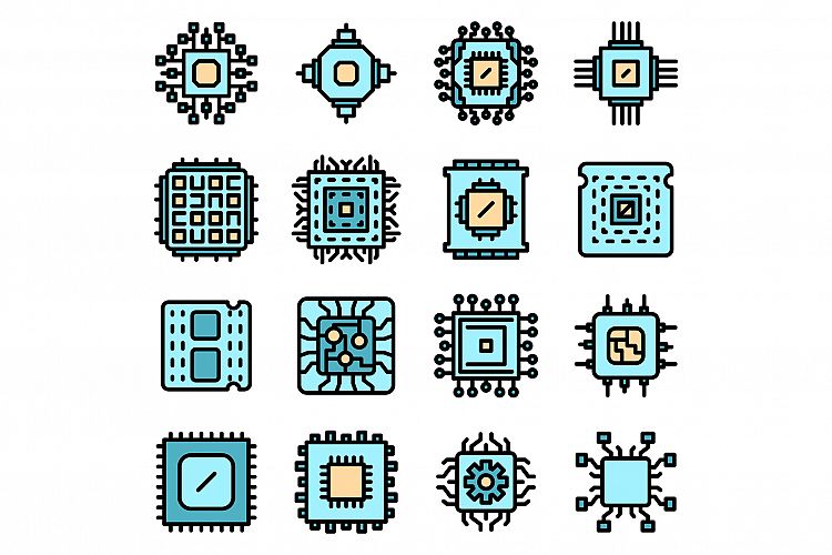 Processor icons set vector flat example image 1