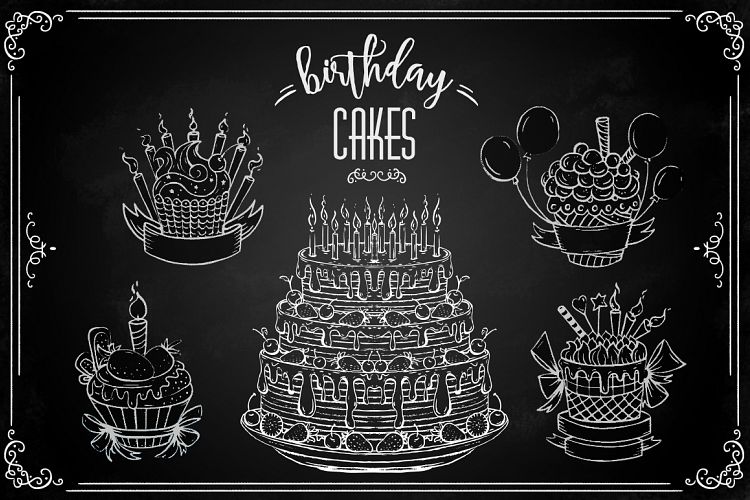 Chalk birhday cakes set