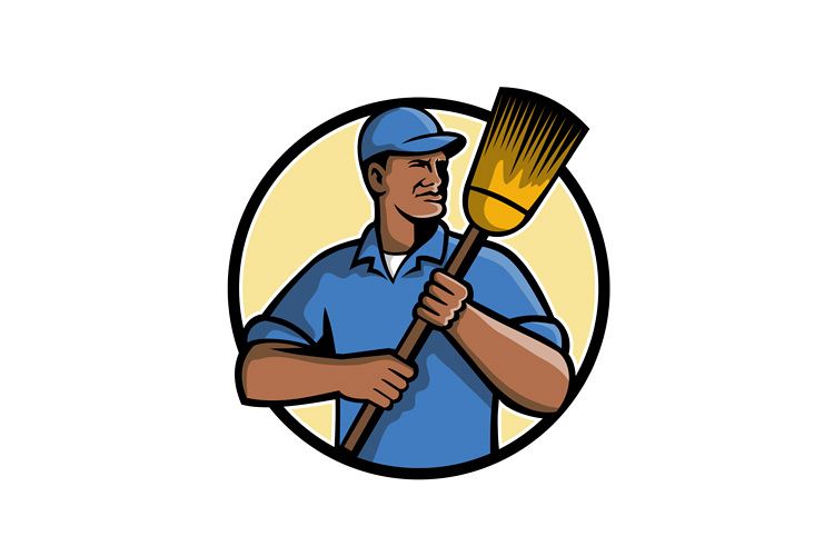 African American Street Sweeper or Cleaner Mascot