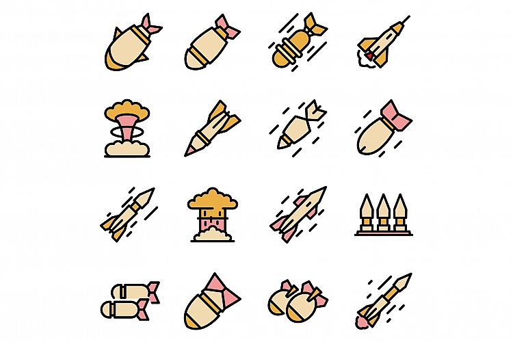Missile attack icons set line color vector example image 1
