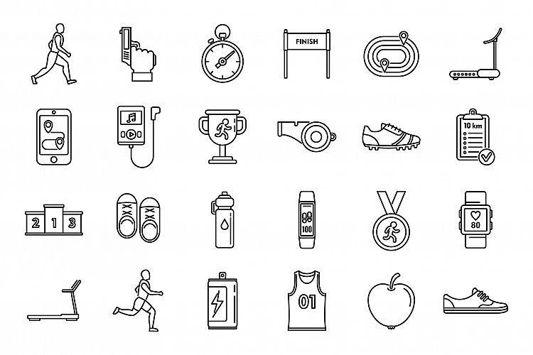 Running trail icons set, outline style example image 1