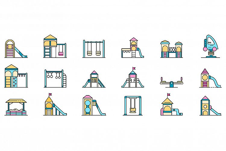 Kid playground icons set line color vector example image 1
