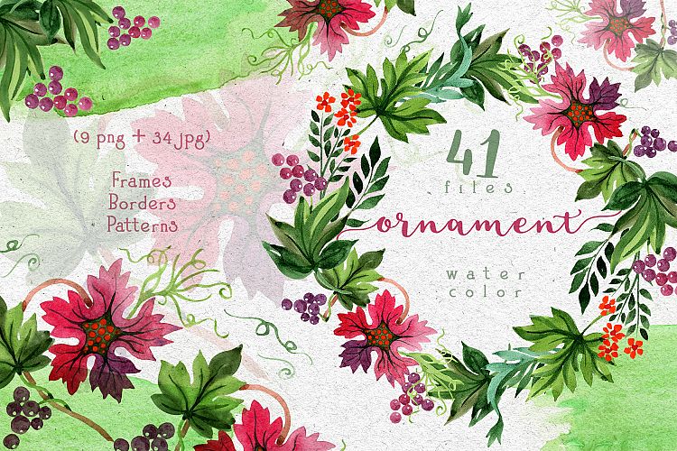 Autumn ornament PNG watercolor leaves set