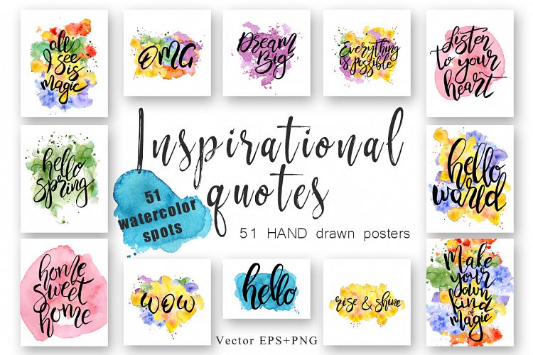 Hand drawn watercolor Inspirational quotes DIY pack