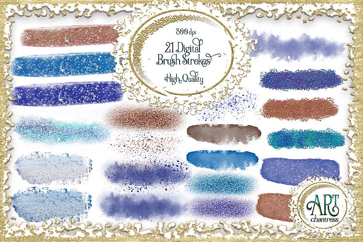 Brush Strokes in Blue and Rose Gold - Digital Clipart 21 of beautiful PNG files