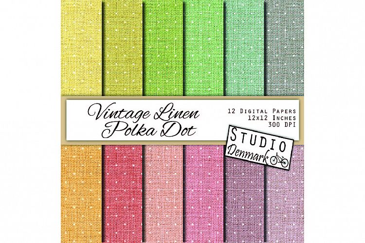 Vintage Linen Polka Dots Digital paper - 12 Colors