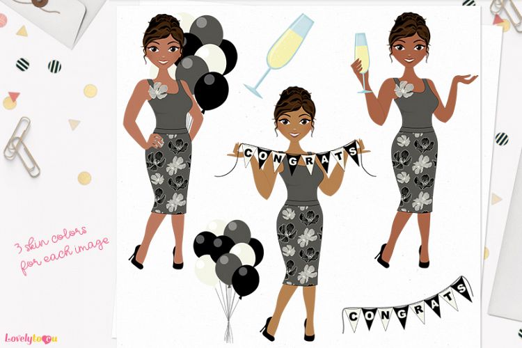 Woman party character clip art (L274 Cassie)