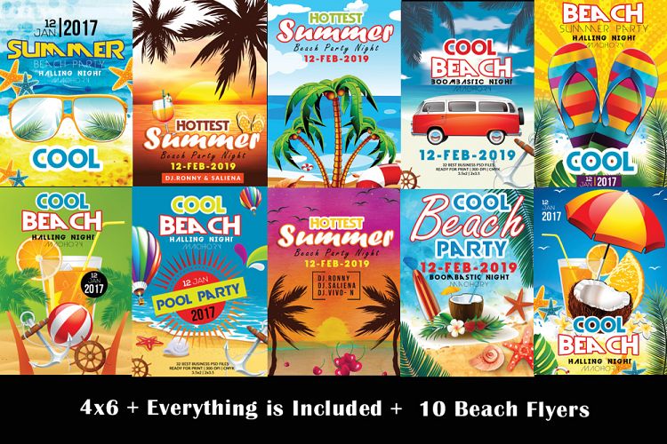 10 Summer Beach Party Flyers Bundle