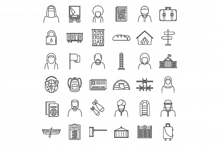 Africa illegal immigrants icons set, outline style example image 1