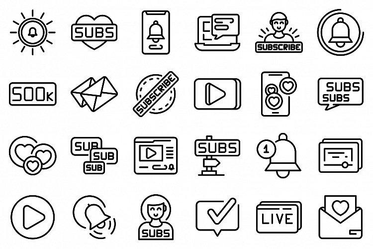 Subscribe icons set, outline style example image 1