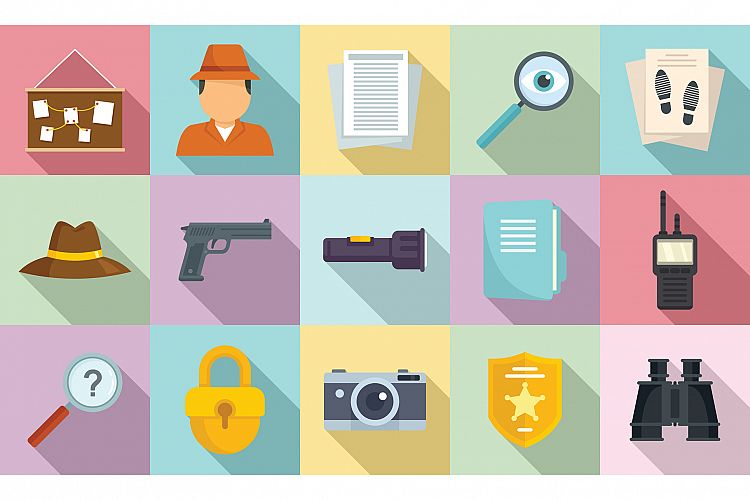 Investigator icons set, flat style example image 1