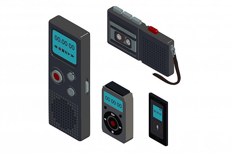 Dictaphone icons set, isometric style example image 1