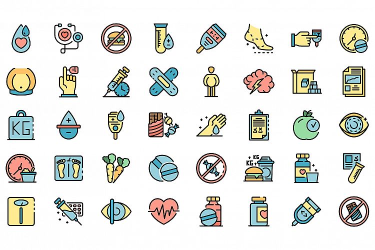 Diabetes icons vector flat example image 1