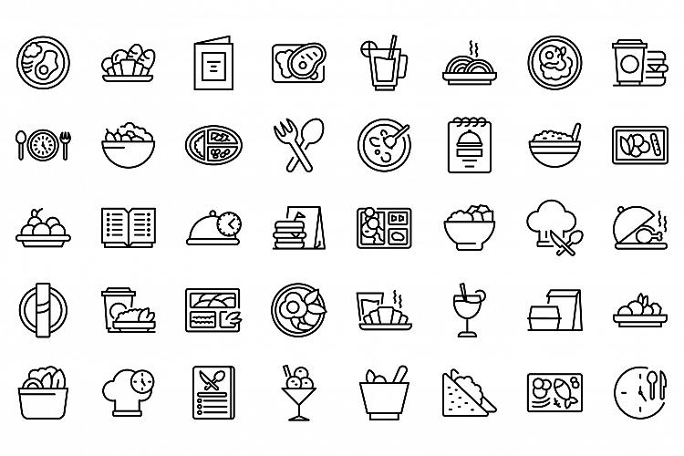 Business lunch icons set, outline style example image 1