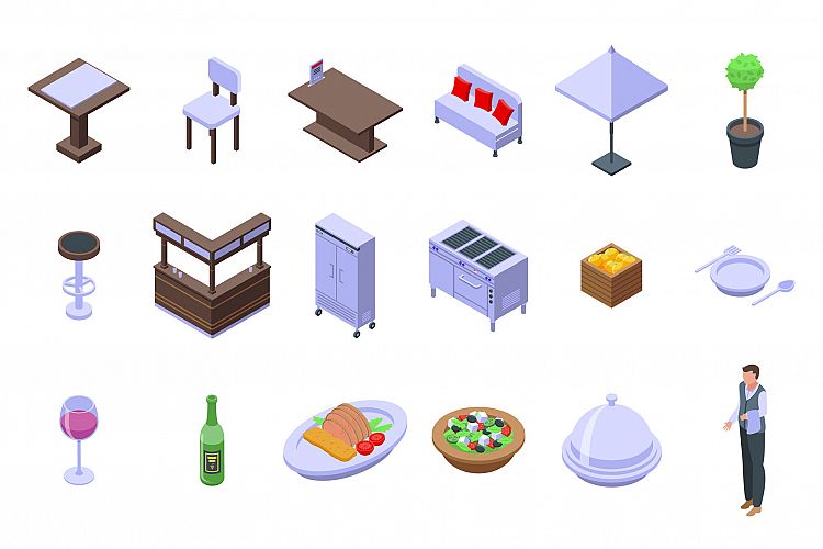 Restaurant icons set, isometric style example image 1