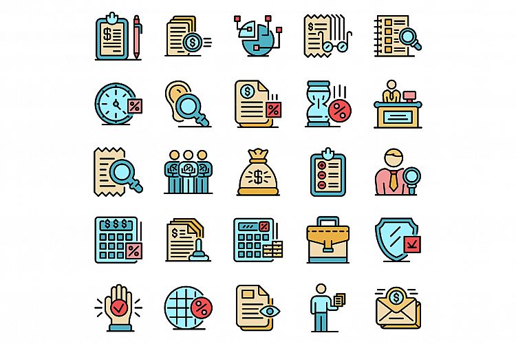 Tax inspector icons set vector flat example image 1