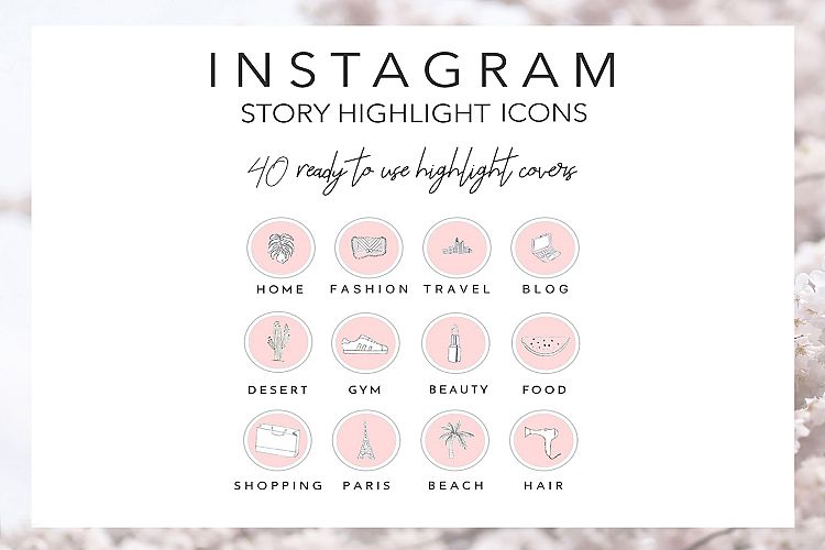 40 Instagram Story Highlights Icons in Pink, Hand Drawn