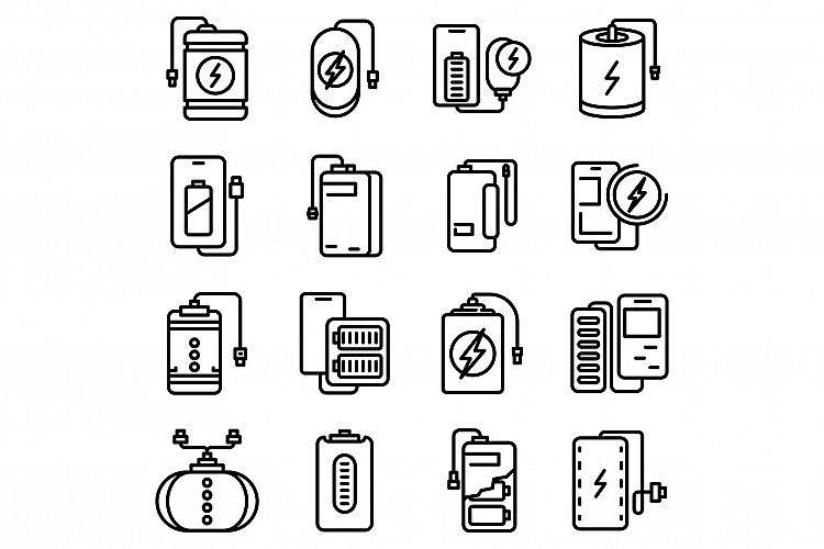 Power bank icons set, outline style example image 1