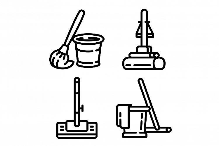 Mop icons set, outline style example image 1