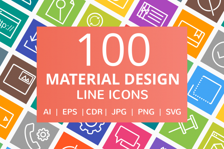 100 Material Design Line Multicolor B/G Icons