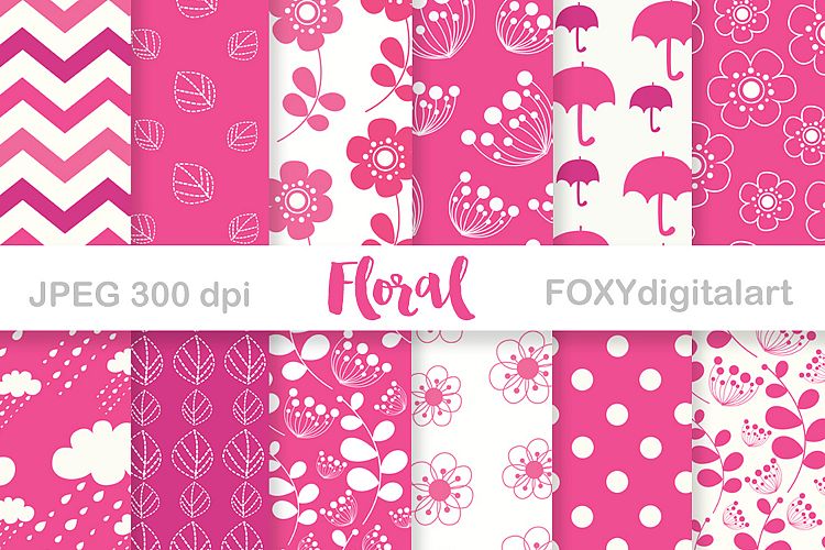 Digital paper pink flowers scrapbook floral wedding invite (367702 ...