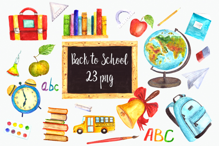 Watercolor Back to School Clip Art Set