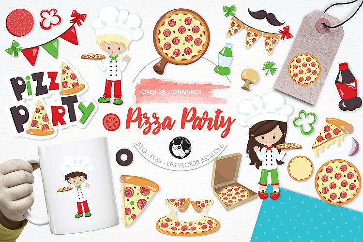 Pizza Party graphics and illustrations (14636) | Illustrations | Design ...