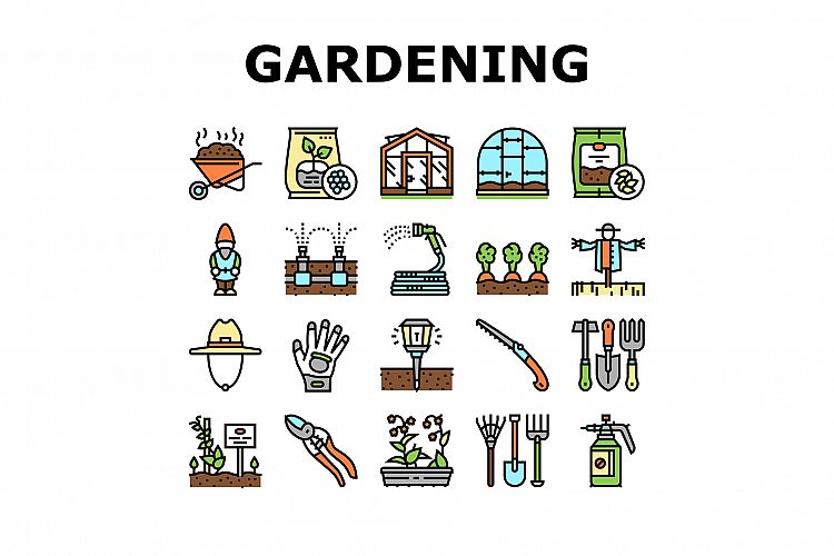 Gardening Equipment Collection Icons Set Vector example image 1