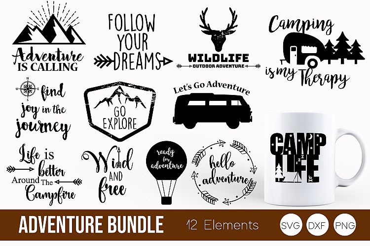 Travel & Adventure Bundle SVG, DXF, PNG Bundle Cut Files 