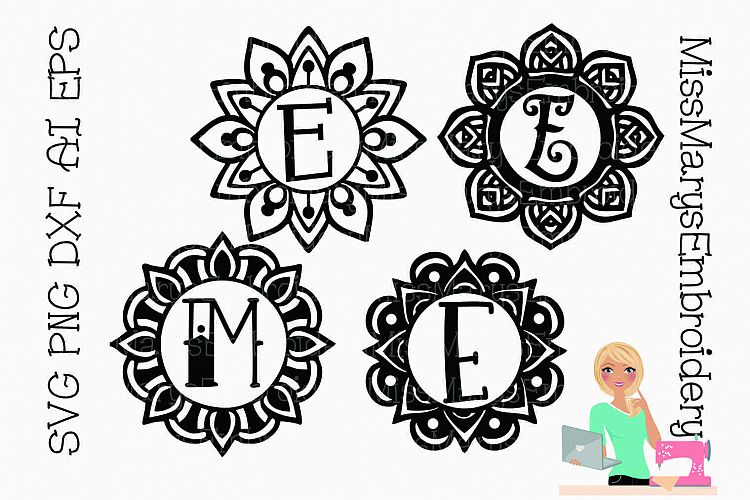 Mandala Monogram Frames SVG Cutting File PNG DXF AI EPS