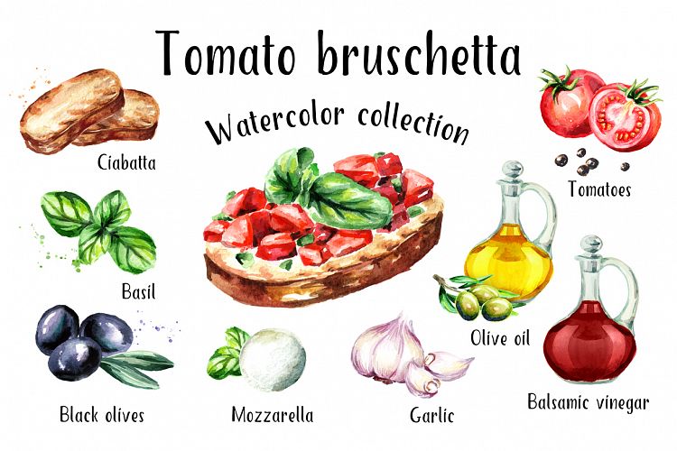 Bruschetta. Watercolor
