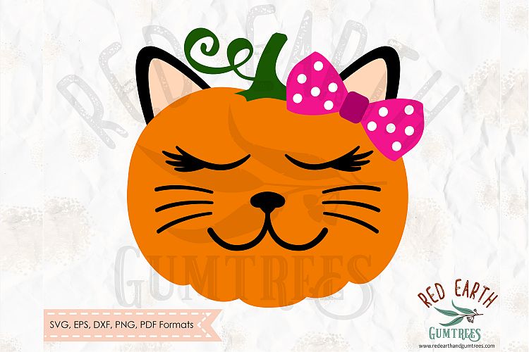 Pumpkin cat with lashes and bow in SVG,DXF,PNG,EPS,PDF