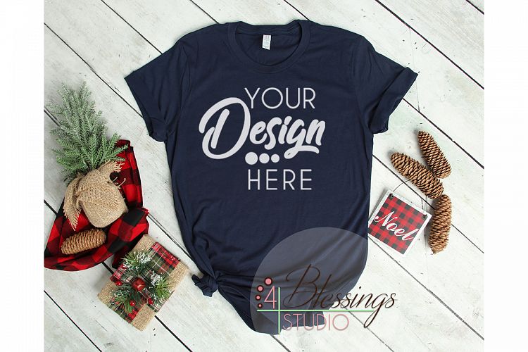 Christmas Navy TShirt Bella Canvas Mockup 3001 Unisex Shirt