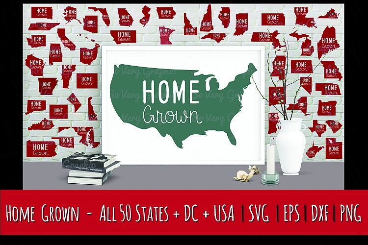 Home Grown USA Map | 50 States & DC | Cut SVG | Print PNG