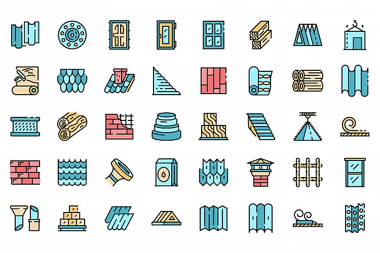 Construction materials icons set vector flat example image 1