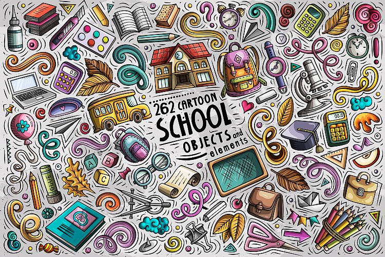 School Cartoon Objects Set