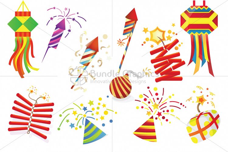 Celebration Decorative Fireworks - Vector Graphic Design Elements Set